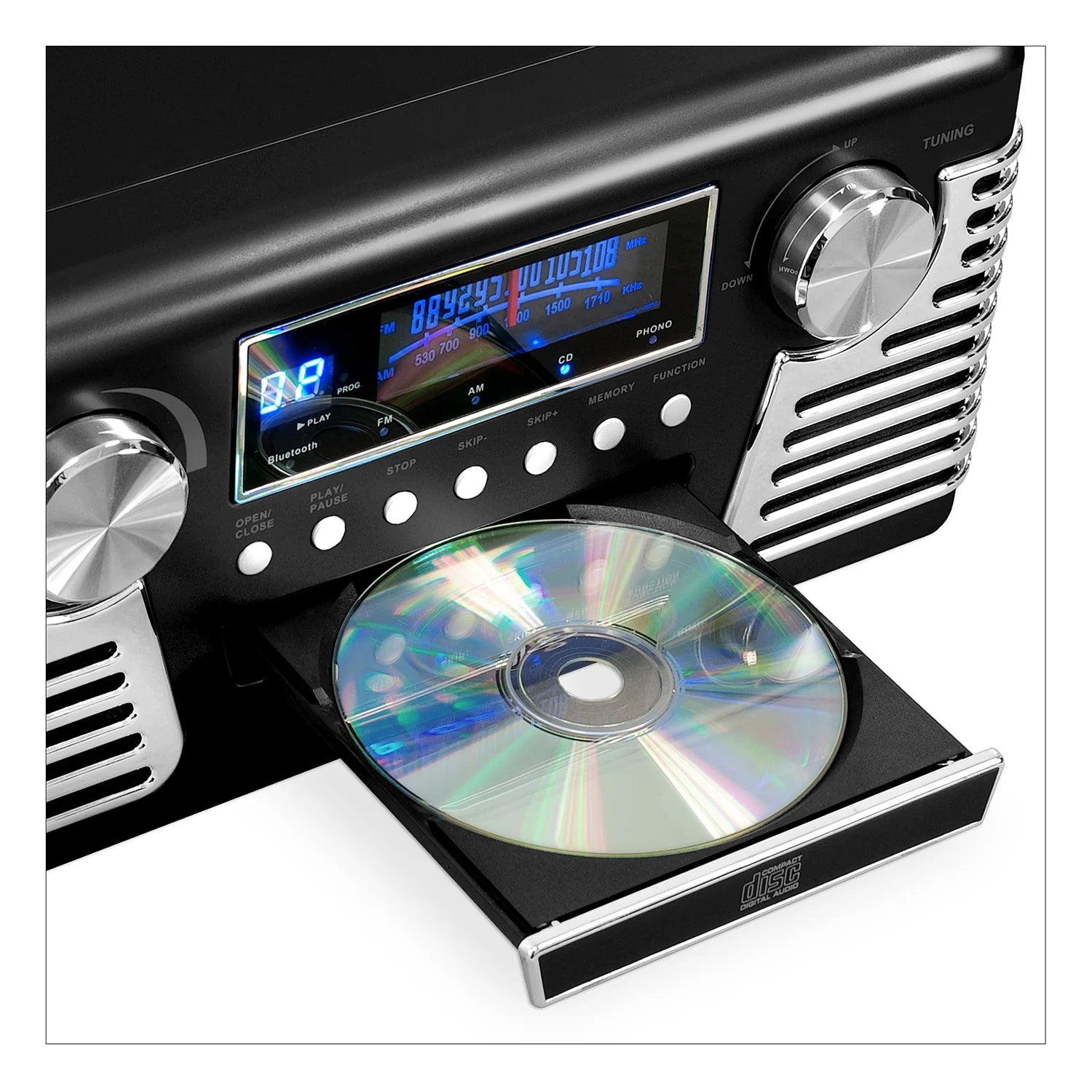Retro Record Player with Bluetooth and 3-Speed Turntable, Black