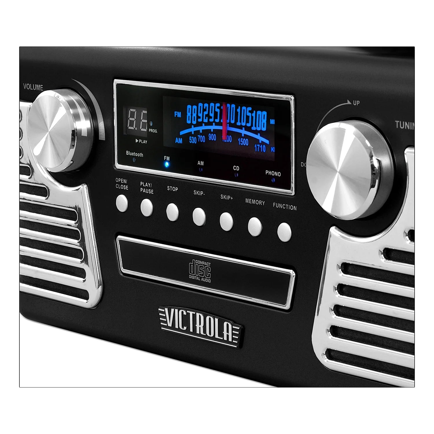 Retro Record Player with Bluetooth and 3-Speed Turntable, Black