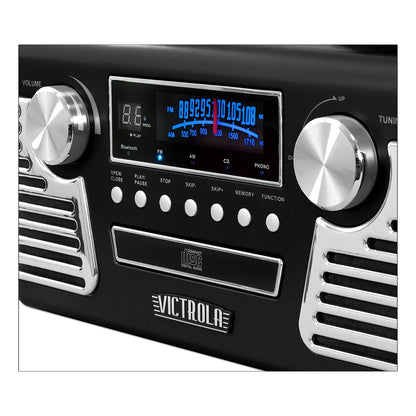 Retro Record Player with Bluetooth and 3-Speed Turntable, Black
